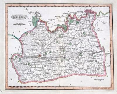 Antique Map SURREY, Benjamin Baker Original 1804