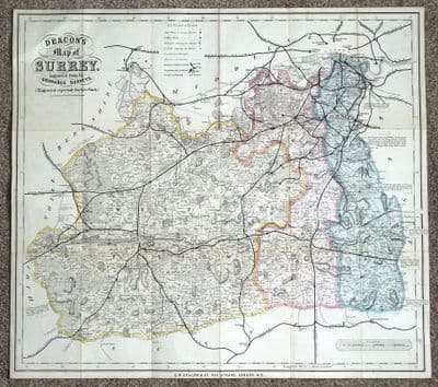 Antique Map SURREY C.W. Deacon original railway map c1880