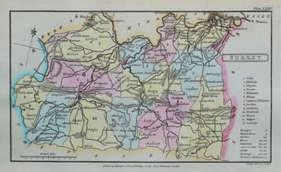Antique Map SURREY, Capper Original Hand Coloured 1808