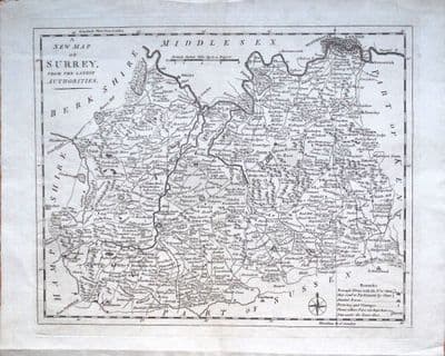 Antique Map SURREY,  John Lodge, Political Magazine  , Original 1795
