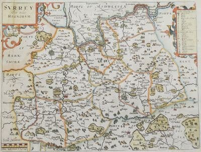 Antique Map SURREY, John Norden & William Kip, Camden original 1637