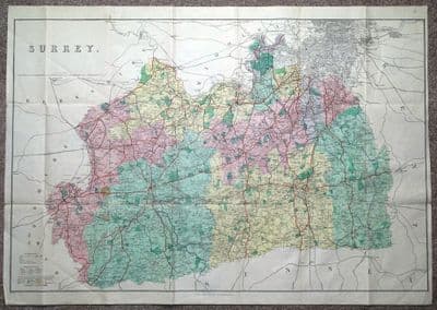 Antique Map SURREY, Kelly's Directory map original c1890