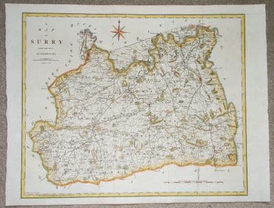 Antique Map SURREY Large Original John Cary, Camden, Stockdale 1806