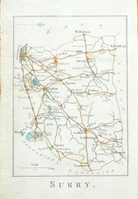 Antique Map SURREY & LONDON Butters Hand Coloured Miniature 1803