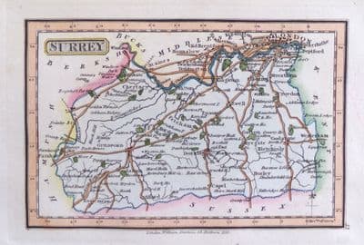 Antique Map SURREY & LONDON, Darton Original  Hand Colour Miniature  c1822