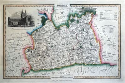 Antique Map SURREY & LONDON James Pigot, Isaac Slater Original 1846