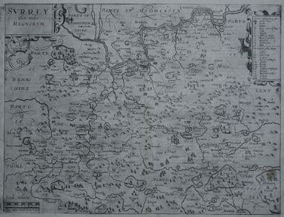 Antique Map SURREY, Norden & Kip, Camden Original  Scarce first edition 1607