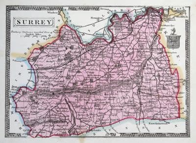 Antique Map SURREY, Thomas Johnson Original 1863