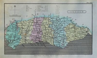 Antique Map SUSSEX, Capper Original Hand Coloured1808