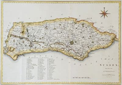 Antique Map SUSSEX Large Original  John Cary, Camden, Stockdale 1806