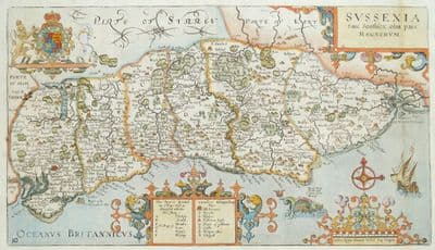 Antique Map SUSSEX, NORDEN & KIP, Camden original 1637
