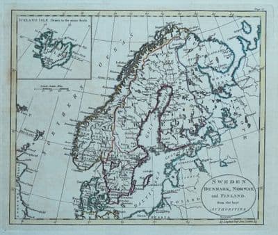 Antique Map SWEDEN, DENMARK, Norway, Finland, Iceland W.Guthrie original 1794