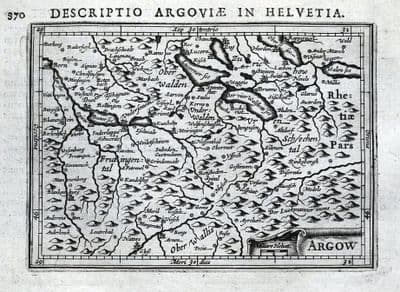 Antique Map SWITZERLAND, BERN, LUCERNE, ALTDORF, SPIEZ, BERTIUS original 1618