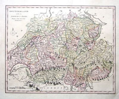 Antique Map SWITZERLAND, Hand Coloured c1810