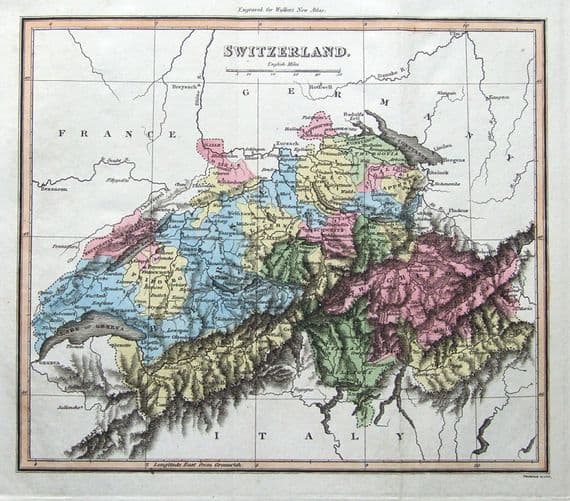Antique Map SWITZERLAND, Thomson,Walker original hand coloured 1816