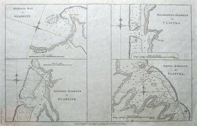 Antique Map TAHITI, PACIFIC,MATAVIA BAY,HUAHINE,RAIATIA Captain Cook, Hogg  c1780