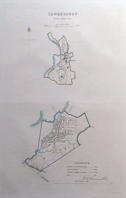 Antique Map TEWKESBURY, GLOUCESTERSHIRE, UK, Street Plan, Dawson Original 1832
