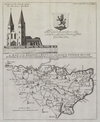 Antique Map The BEACONS in KENT, RECULVER John Harris original 1719
