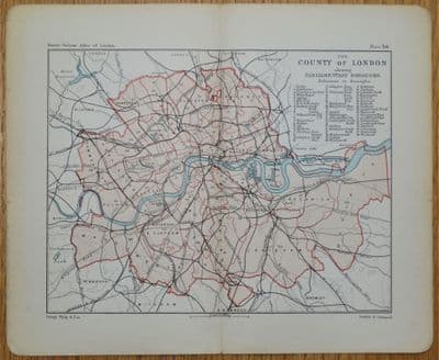 Antique Map The County of LONDON, Parliamentary Boroughs, original 1891