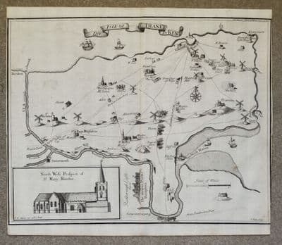 Antique Map, The ISLE of THANET in KENT Samuel Parker John Harris original 1719