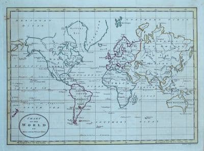 Antique Map THE WORLD William Guthrie original vintage old engraved map 1794
