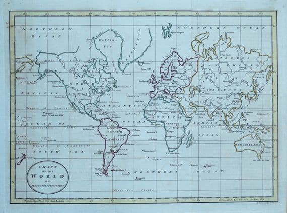 Antique Map THE WORLD William Guthrie original vintage old engraved map 1794