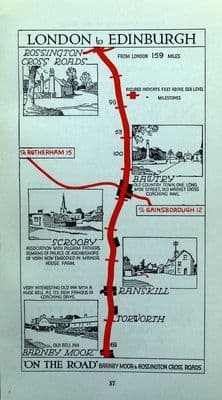 Antique Map TORWORTH, SCROOBY,  BAWTRY,ROSSINGTON Original Pictorial Road Map c1920