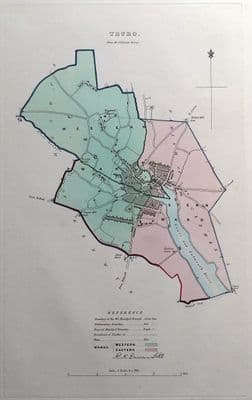 Antique Map TRURO, CORNWALL, UK, Street Plan, Dawson Original 1832