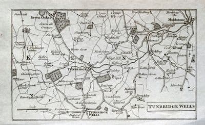 Antique Map TUNBRIDGE WELLS,MAIDSTONE,KENT Copper Engraved Vintage Map 1804