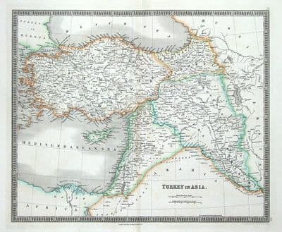 Antique Map TURKEY IN ASIA, CYPRUS, ISRAEL, SYRIA, IRAQ, ARMENIA, Teesdale 1841