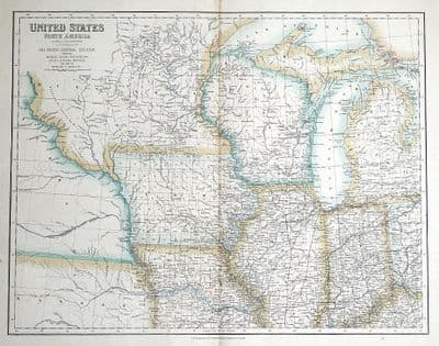 Antique Map UNITED STATES, NORTH AMERICA, NORTH CENTRAL USA Fullarton  c1860