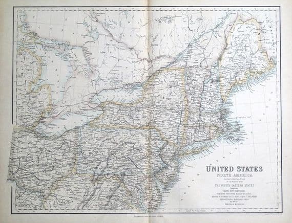 Antique Map UNITED STATES NORTH AMERICA, NORTH EAST USA Fullarton original c1860
