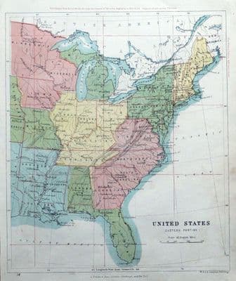 Antique Map UNITED STATES of America, Eastern.  Johnston, original 1862