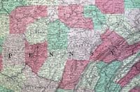Antique Map USA PENNSYLVANIA & NEW JERSEY Johnson Original  c1865