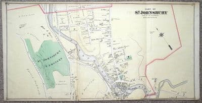 Antique Map USA St.JOHNSBURY, VERMONT,Caledonia County Original Lithograph 1875
