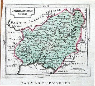 Antique Map WALES, CARMARTHENSHIRE,  Seller/ Grose Hand Coloured Engraving  1786