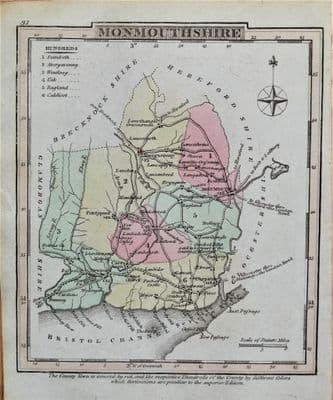Antique Map WALES MONMOUTHSHIRE George Gray Original Hand Coloured 1824