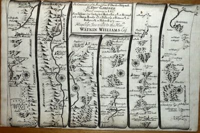 Antique Map WALES TALYBONT TO HOLYWELL Gardner Original Engraved  Strip Road Map 1719