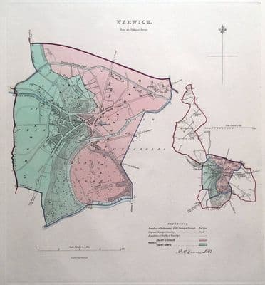 Antique Map WARWICK, ENGLAND, Street Plan, Dawson Original 1832