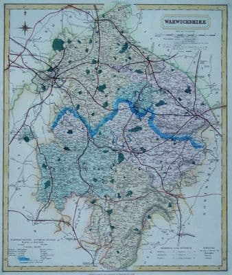 Antique Map WARWICKSHIRE J.&C. Walker original old vintage map c1845