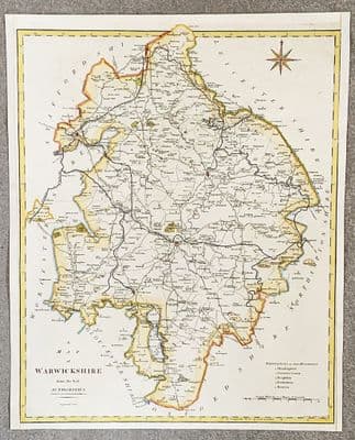 Antique Map WARWICKSHIRE, Large John Cary, Camden, Stockdale original 1806