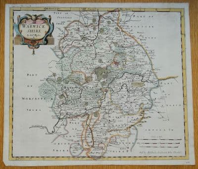 Antique Map WARWICKSHIRE, Robert Morden, original hand coloured map 1695