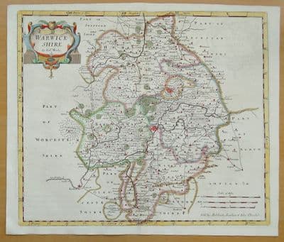 Antique Map WARWICKSHIRE, Robert Morden, original old vintage map 1722
