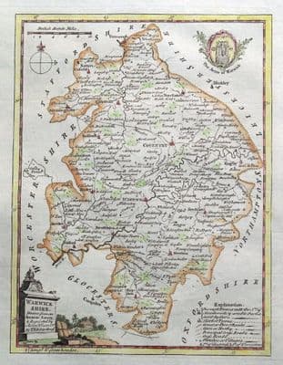 Antique Map WARWICKSHIRE, Thomas Kitchin, Original c1780