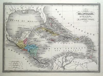 Antique Map WEST INDIES, CENTRAL AMERICA, CARIBBEAN, Malte Brun original  c1850