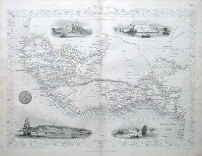 Antique Map WESTERN AFRICA, RAPKIN & TALLIS  original hand coloured c1850