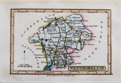 Antique Map WESTMORELAND, Darton Original Hand Coloured Miniature  c1822