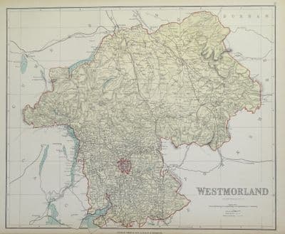 Antique Map WESTMORLAND, CUMBRIA, Edward Weller  c1870
