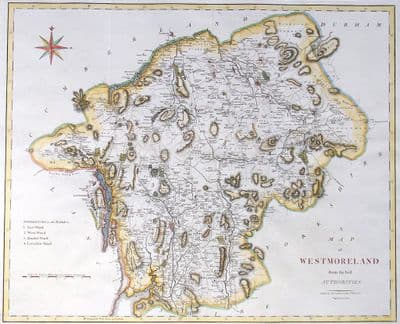 Antique Map WESTMORLAND CUMBRIA Lake District Large Cary Camden Stockdale 1806