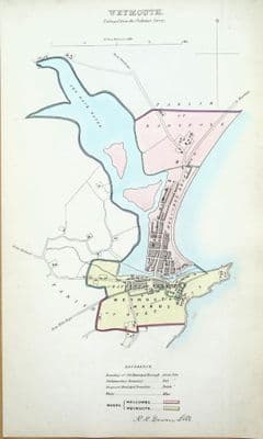 Antique Map  WEYMOUTH DORSET  Original Town and  Street Plan Dawson 1832